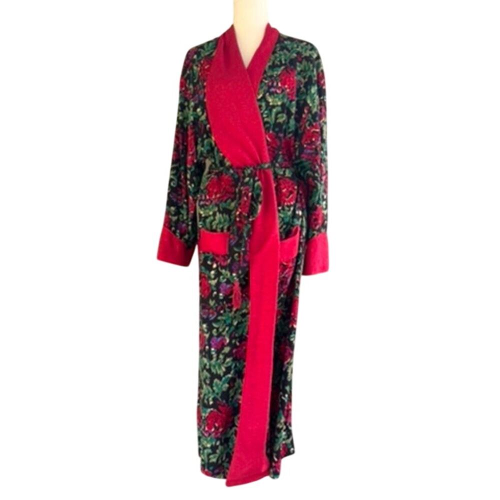 Victoria's Secret 90's Gold Label Romantic Floral Long Robe Satin Trim Small